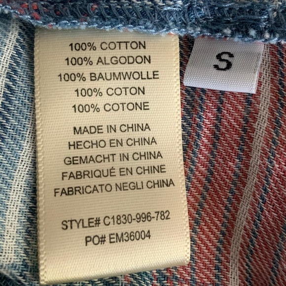 Anthropologie Cloth & Stone Red Blue Cotton Plaid Collarless Button Front Top S - Picture 13 of 13